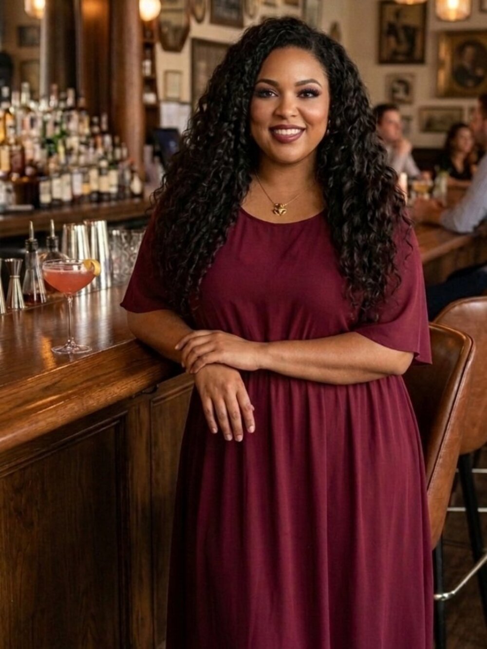 SHEIN Plus Size Burgundy Flowy Formal Dress – Fits Size 3XL (Labeled 5XL) - Picture 1 of 4